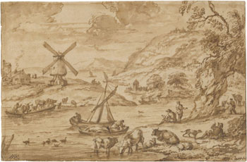 River Scene with a Windmill