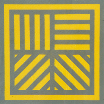 Bands of Lines in Four Directions (Gray on Colors): Yellow, Black, 1995